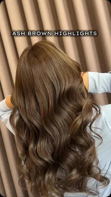Ash brown highlighted hair viewed from behind.